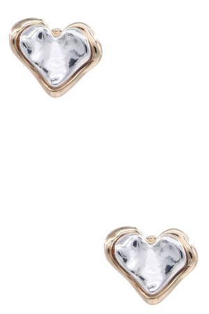 Metal Hammered Heart Post Earrings