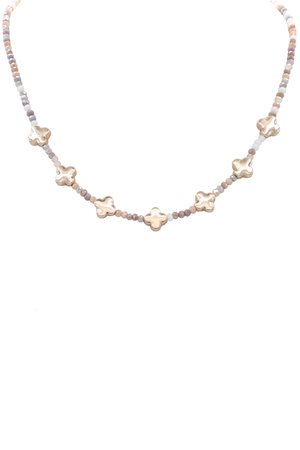 Faceted Bead Metal Quatrefoil Station Necklace