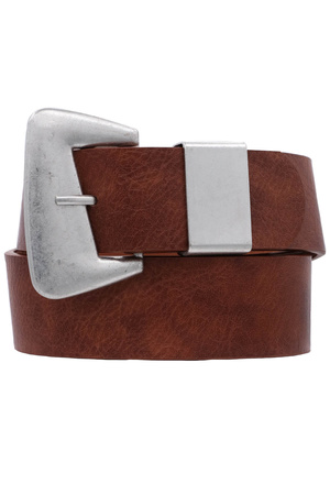 Faux Leather Angled Fan Flat Buckle Loop Belt