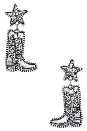 Western Boots Engraved Dangle Earrings