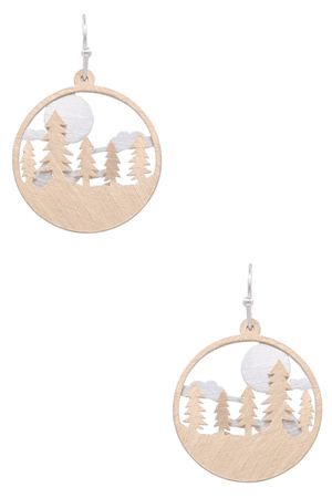Brass Metal Nature Layered Dangle Earrings