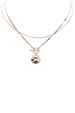 Metal Coil Layered Hammered Pendant Necklace