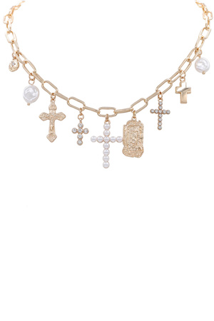 Metal Chain Linked Cross Charm Necklace
