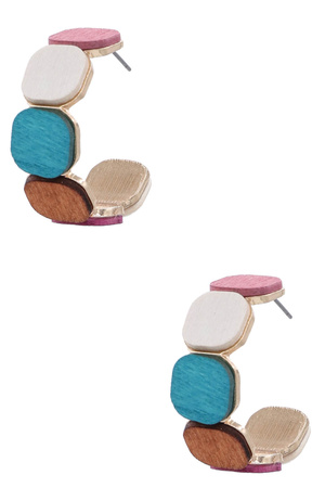 Metal Wood Hoop Earrings