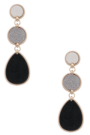 Metal Faux Leather Multi Tone Dangle Earrings