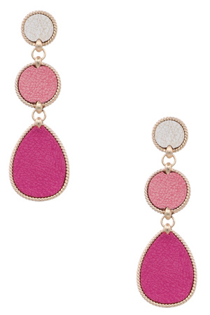 Metal Faux Leather Multi Tone Dangle Earrings