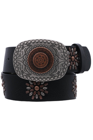 Faux Leather 2-Tone BOHO Buckle & Stud Strap Belt