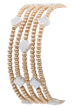 Metal Beaded Quatrefoil Stretch Bracelet Set