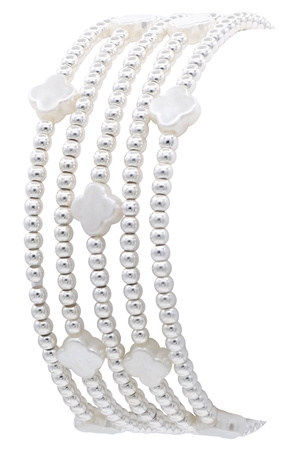 Metal Beaded Quatrefoil Stretch Bracelet Set