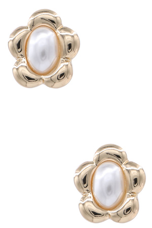 Cream Pearl Sterling Silver Flower Post Earrings