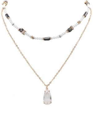 Metal Cream Pearl Glass Teardrop Pendant Necklace