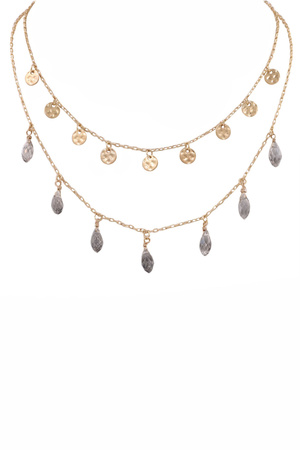 Faceted Beaded Jewel Layered Metal Necklace