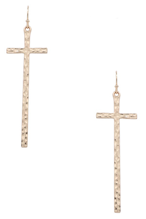 Metal Hammered Cross Dangle Earrings