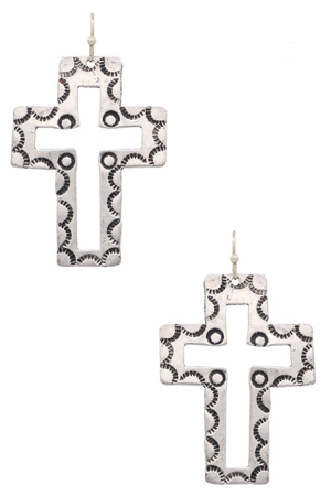 Metal Western Cross Cutout Dangle Earrings