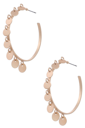 Metal Disc Charm Open Hoop Earrings