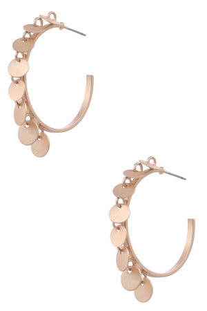 Metal Disc Charm Open Hoop Earrings