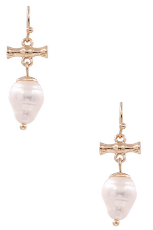 Metal Cream Pearl Dangle Earrings