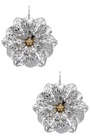 Metal Rhinestone Cutout Flower Drop Earrings