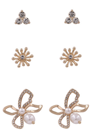 Metal Assorted Rhinestone Flower Earring Set