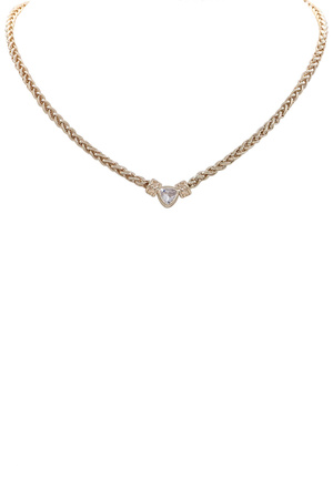 Brass Metal Wheat Spiga Chain CZ Pendant Necklace