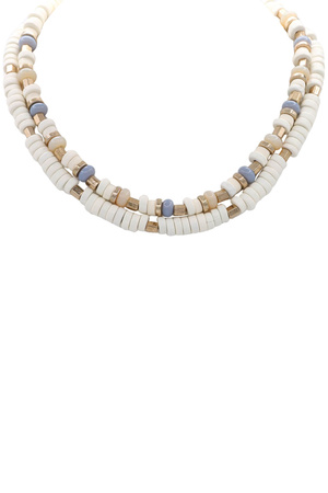 Semi Precious Stone Wood Beaded Layered Necklace