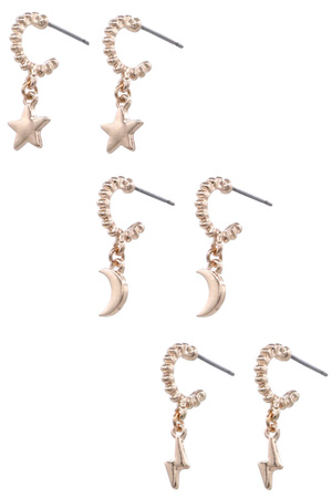 Star Crescent Moon & Lightning Bolt Earring Set