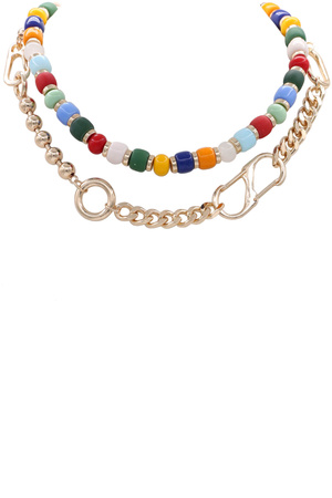 Stone Beaded Metal Chain Layered Necklace