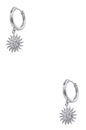 Brass Metal CZ Sun Charm Huggie Earrings