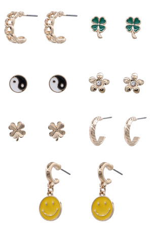 Lucky Clover & Smiley Face Earring Set