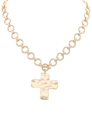 Metal Circle Chain Cross Pendant Necklace