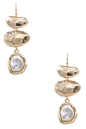Metal Cream Pearl Layered Dangle Earrings