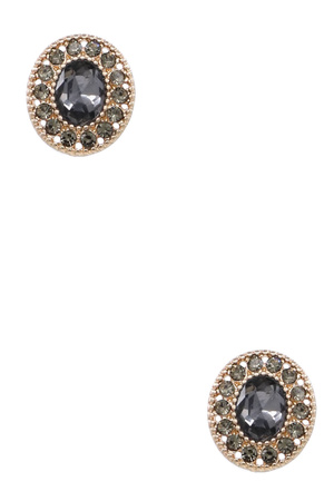 Metal Rhinestone Oval Stud Earrings