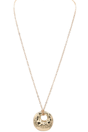 Metal Hammered Textured Pendant Long Necklace