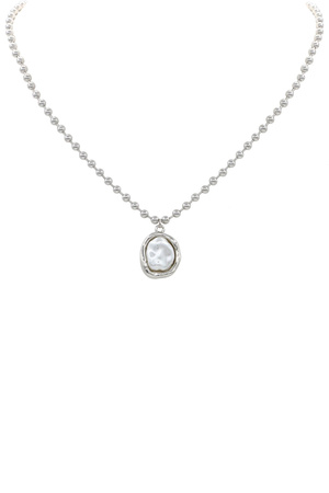 Metal Ball Chain Organic Cream Pearl Necklace