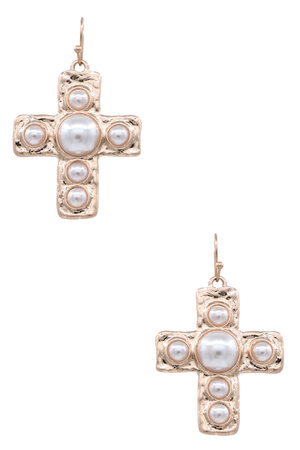 Artful Textured Hammered Metal Dome Cross Earrings