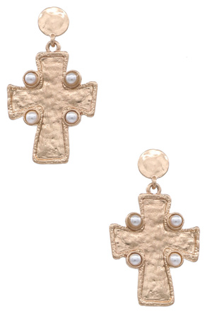 Chic Pearl Accent Hammered Metal Earrings