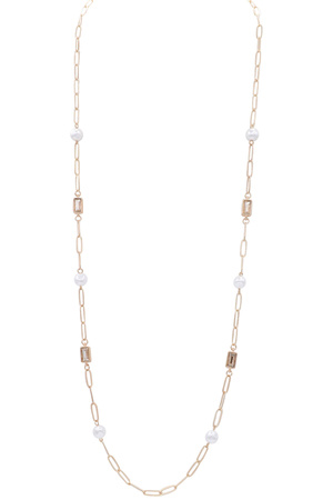 Textured Metal Necklace with Pearl & Stone Accents