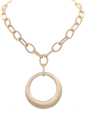 Timeless Textured Chunky Chain Necklace  Circle Pendant
