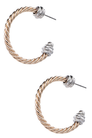 Dual Tone Twist Ball Ended Hoop Earrings