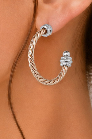 Dual Tone Twist Ball Ended Hoop Earrings