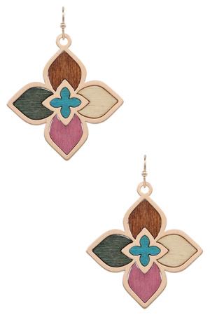 Chic Contrast Wood Metal Quatrefoil Earrings