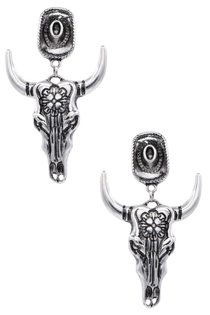 Floral Bull Skull Western Earrings