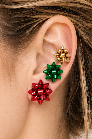 Gold Dipped Christmas Bow Earrings