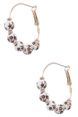 Gold Dipped Floral Ceramic Hoop Earrings