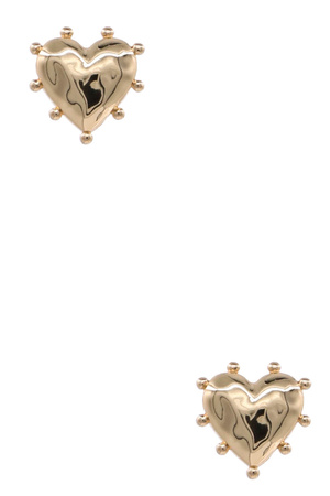 Gold Over Brass  Dotted Heart Stud Earrings