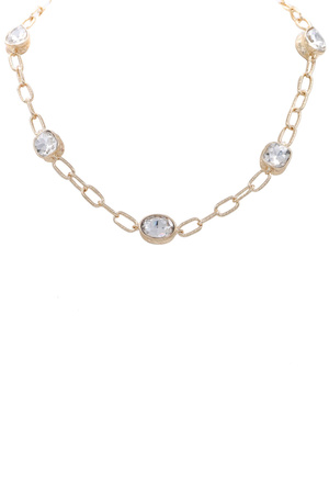 Layered Glass Stone Chain Necklace