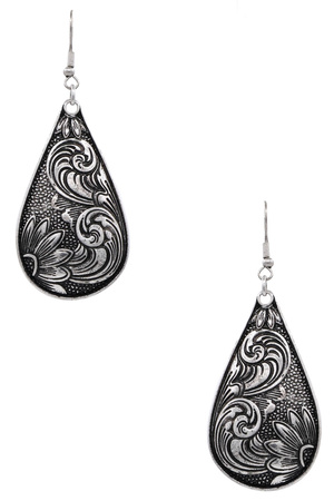 Western Etched Flower Teardrop Earrings