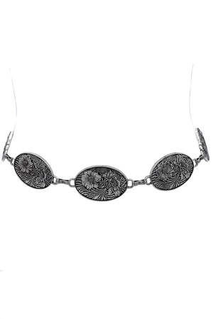 Flower Embossed Concho Chain Belt