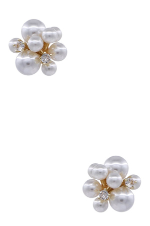 Cream Pearl & Stone Cluster Stud Earrings
