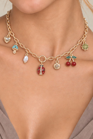 Whimsical Ladybug & Cherry Charm Necklace